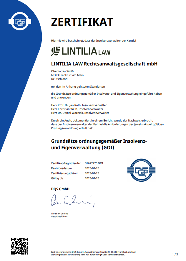 Zertifikat: Grundsätze ordnungsgemäßer Insolvenz- und Eigenverwaltung